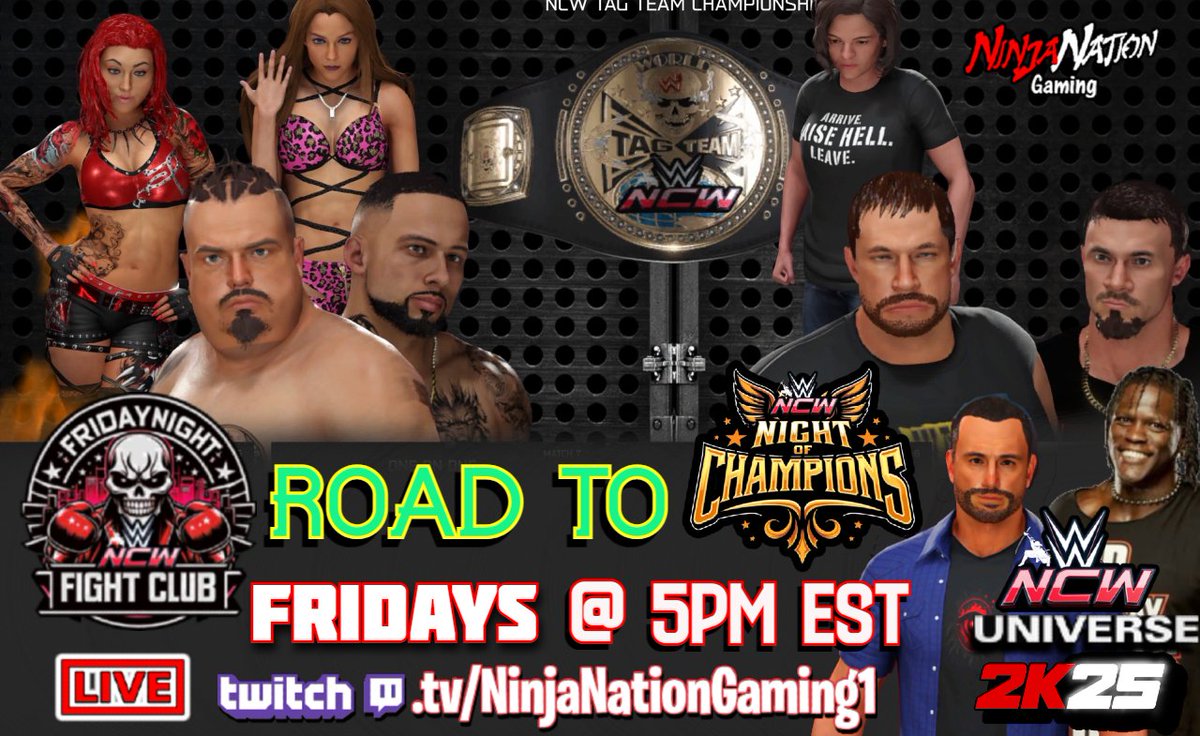 We are LIVE with the final show FULL OF SURPRISES before our BIG KING &amp; QUEEN of the ring event this Sunday!
Its time for NCW's "Friday Night Fight Club" on WWE 2k25!
Come vibe &amp; join in the fun LIVE right now as we warm up to SMACKDOWN TONIGHT! 
🔴👉twitch.tv/ninjanationgam…