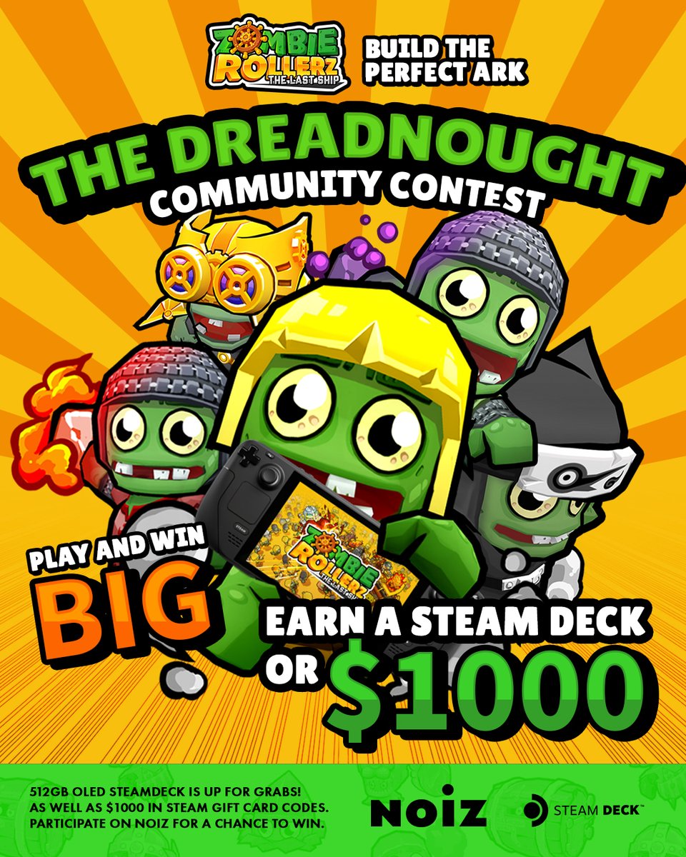Have you played Zombie Rollerz, yet? Show us your favorite ship build for a chance to win! Check out Steam for more info.
<a href="/NOIZgg/">Noiz 👾</a>
store.steampowered.com/news/app/22241…… #ZombieRollerzTheLastShip #CommunityContest #SteamDeck #Giveaway