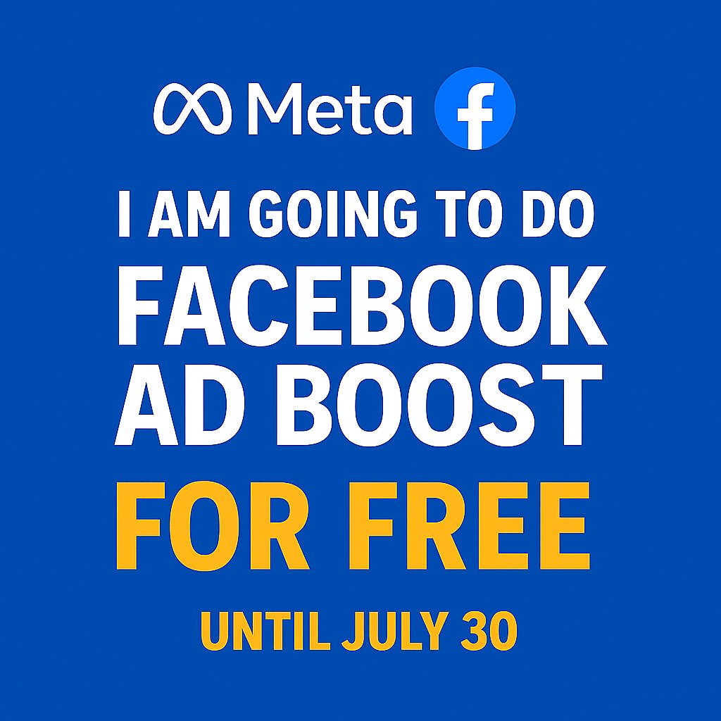 🚀 Boost Your Brand for FREE!
I'm offering FREE Meta Facebook Ad Boosts until July 30.
Let’s get your business seen by the right people — fast!
You will only pay for Meta, and I will do the work for free!
💬 DM me to claim your spot!

#FacebookAds #MetaBoost #FreeMarketing
