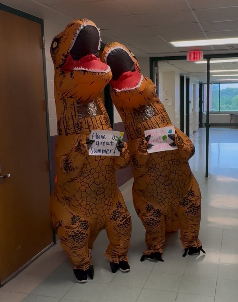 Our two assistant principals were dressed up today in dinosaur costumes, putting smiles on the middle school students’ faces one more time before summer vacation. We love their energy!