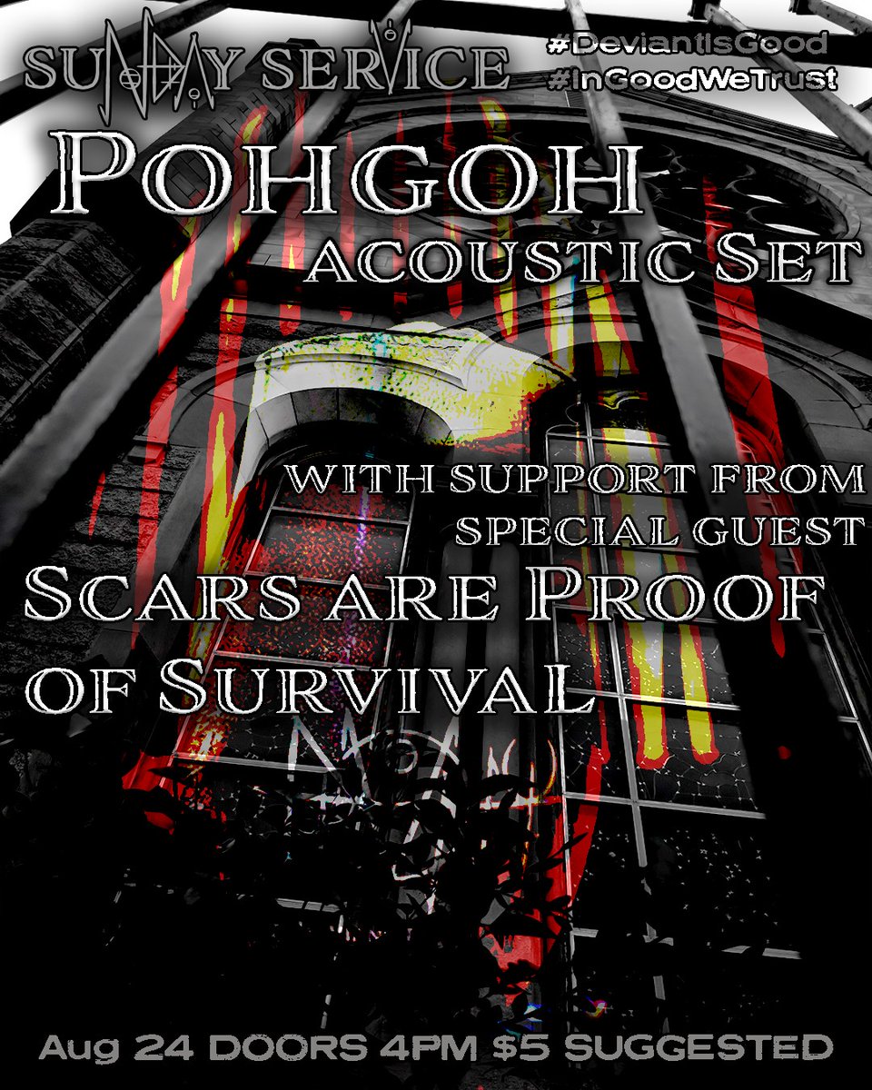 Our next show! We'll be playing a special late afternoon acoustic set at Tampa watering hole Deviant Libation. This one will be extra special with OG-Pohgoh bassist Brad debuting his new solo gig Scars Are Proof Of Survival.

If you're in the Tampa Bay area, please come join us.