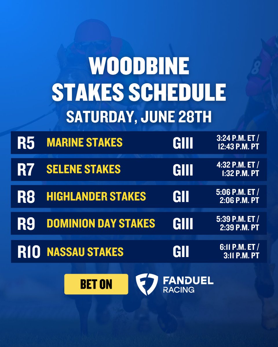 FanDuel Racing (@fanduel_racing) on Twitter photo What a card at <a href="/WoodbineTB/">Woodbine Racetrack</a> on Saturday! Five graded stakes races LIVE on <a href="/FanDuelTV/">FanDuel TV</a>. What a card at <a href="/WoodbineTB/">Woodbine Racetrack</a> on Saturday! Five graded stakes races LIVE on <a href="/FanDuelTV/">FanDuel TV</a>.