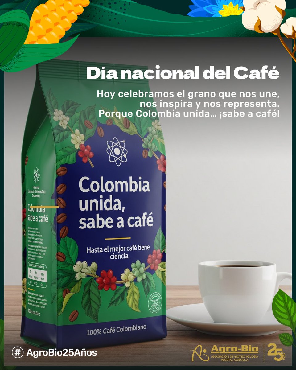 Agrobio_andina's tweet image. Hoy, 27 de junio, ¡alzamos nuestras tazas para celebrar el #DiaNacionalDelCafé! 🇨🇴☕️ Un reconocimiento especial a @FedeCafeteros por preservar y potenciar la calidad que tanto amamos.
Porque sí, hasta el mejor café tiene ciencia. ¡Brindemos por nuestro café!…