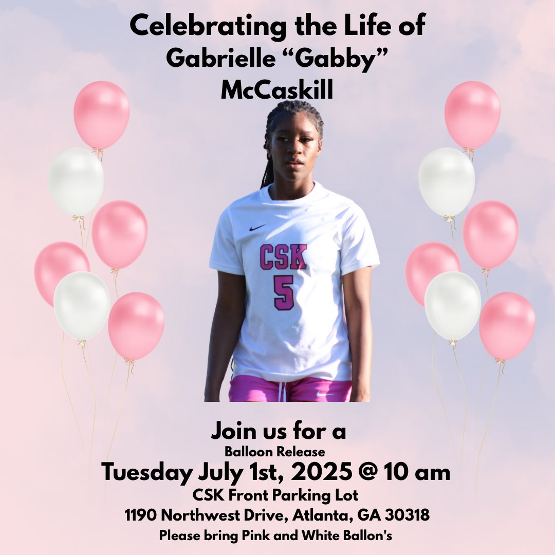 We’re heartbroken by the loss of Gabrielle “Gabby” McCaskill. Her light will never fade. 🩷
Join us for a balloon release in her honor, Tuesday, July 1st at 10 AM, in front of the school. 🕊
#RememberingGabby #FlyHighGabby #ForeverInOurHearts