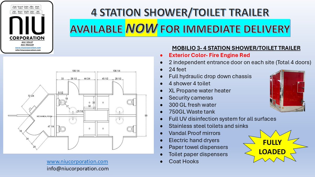 AVAILABLE NOW- for immediate delivery!!!! 4 STATION SHOWER/TOILET TRAILER!!! #ShowerTrailer #ToiletTrailer #RestroomTrailer #MobileRestrooms #ShowerAndToiletTrailer  #PortableShowerTrailer #ConstructionSiteSolutions #ConstructionTrailers #DisasterReliefTrailers #EmergencyResponse