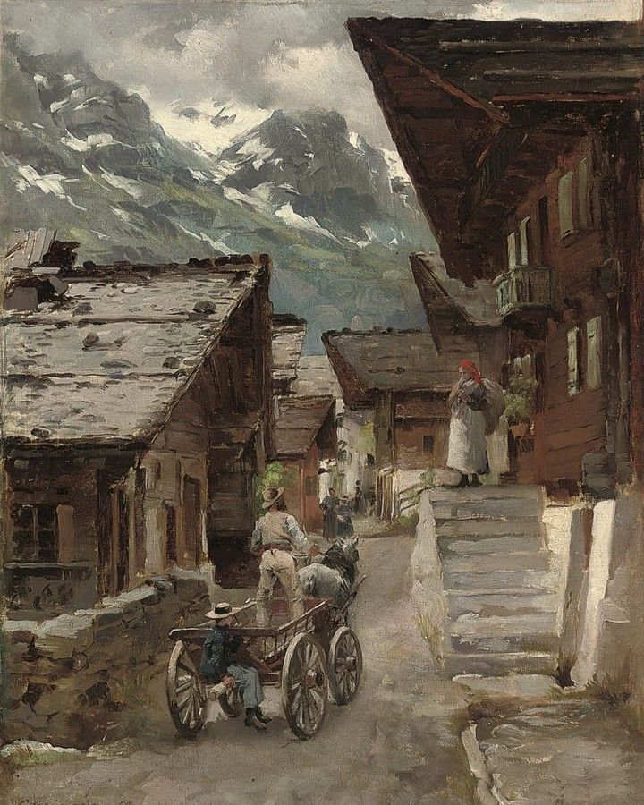 MARIE AIMÉE LUCAS-ROBIQUET
Pintora Francesa
1858-1959
Óleo s/ Lienzo - 56,5 x 40,6 cm
"Saludando a los Amigos de Champéry"