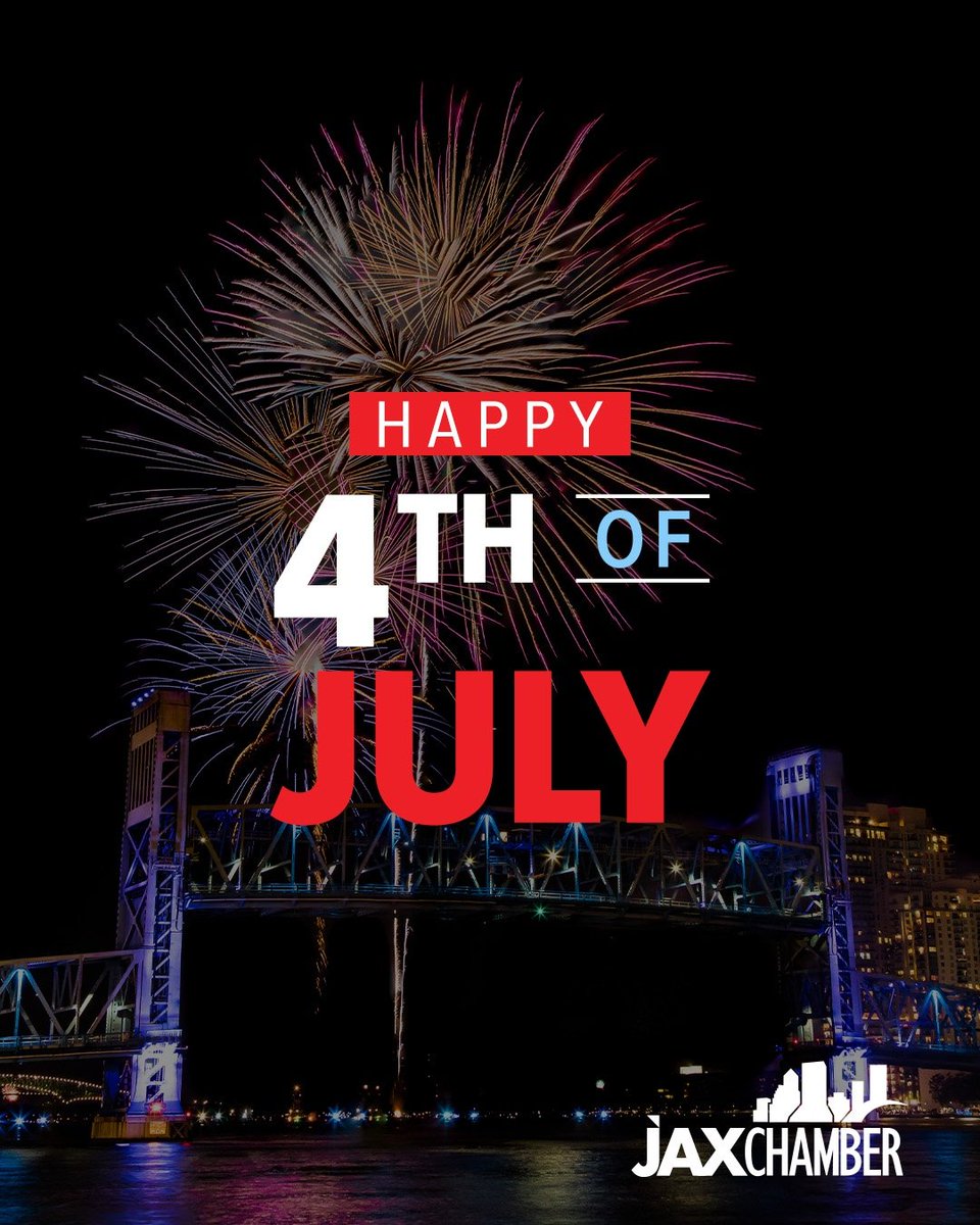 JAXChamber's tweet image. Wishing our Jacksonville community a safe and joyful Independence Day! 🎆
#4thofJuly #JAXChamber