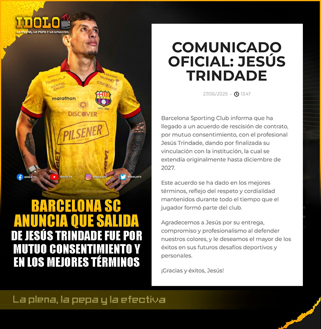 Barcelona anunció la salida de Trindade‼️