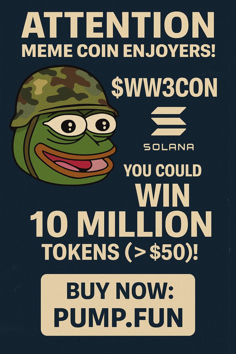 o_ww3con's tweet photo. 🪖 Flyers are falling, memecoins are screaming.

@CryptoKaleo @condomsol @solporttom

$WW3CON is on a mission: meme dominance, and 10M token drops.

No pump group. No insiders. No rug in the war room.

👇 https://t.co/0rCudMnEqA

#WW3CON #Solana #MemesOverMiddling https://t.co/1cp41Eh2gw