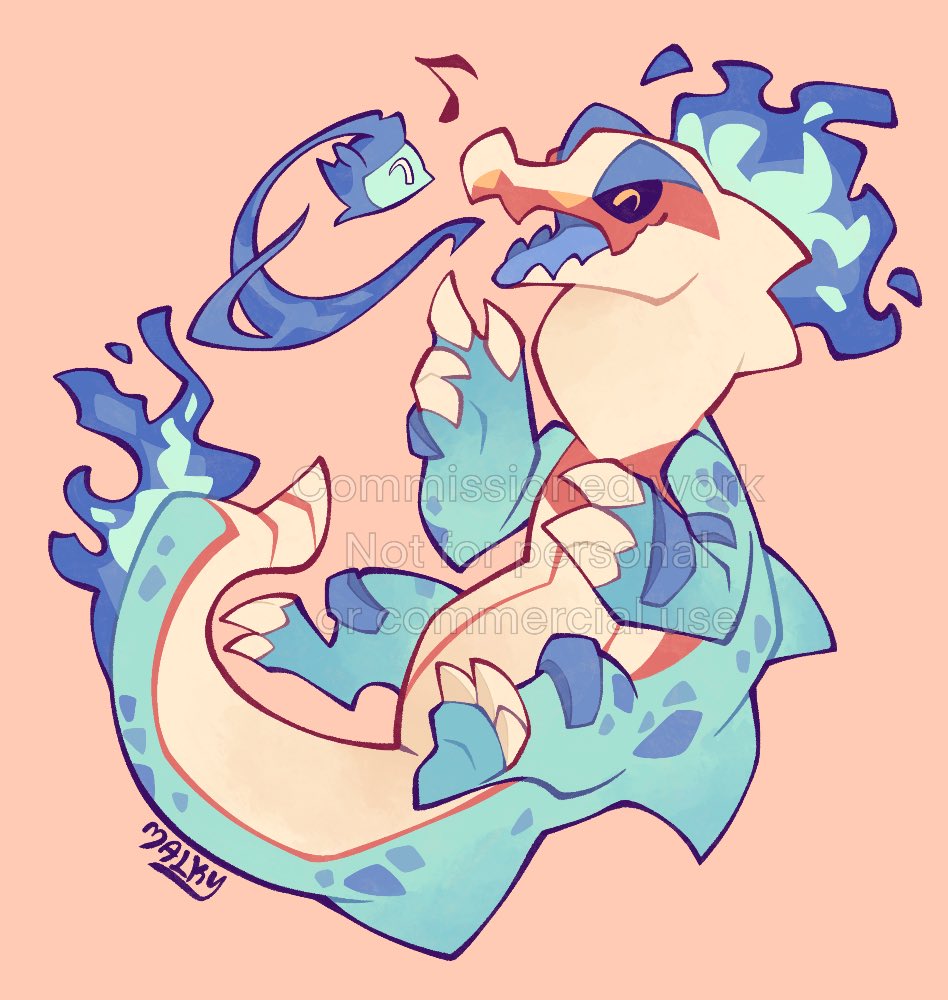 Malkee's tweet image. Another pokefusion, this time of @Triguraz ‘s feraligatr/skeledirge.
Thank you! 💕