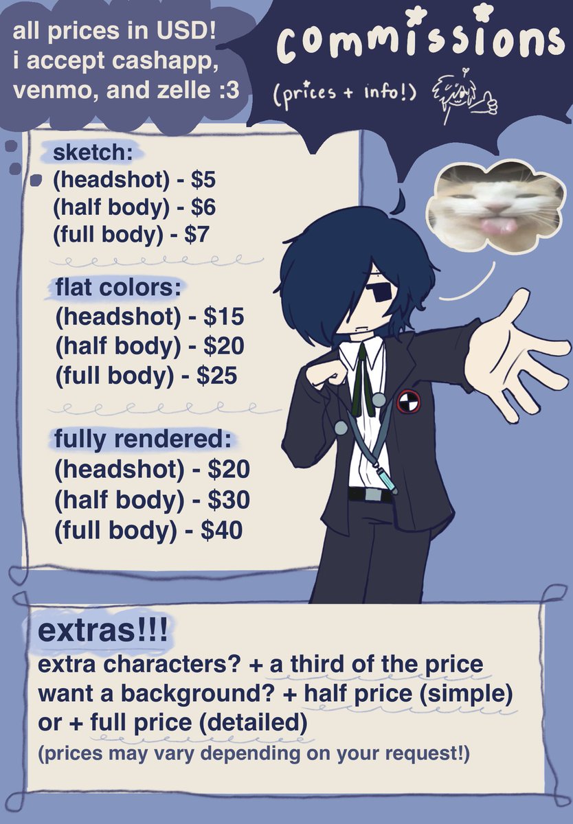 makometchi's tweet image. hey guys so. i’ve decided i’m opening comms! here’s an info sheet i just made, and examples will be in the thread 🧵:3