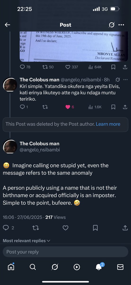 He’s now on a deleting mission. 

Receipts are very difficult to beat. 

Imagine you call someone stupid only for them to slap you with receipts.