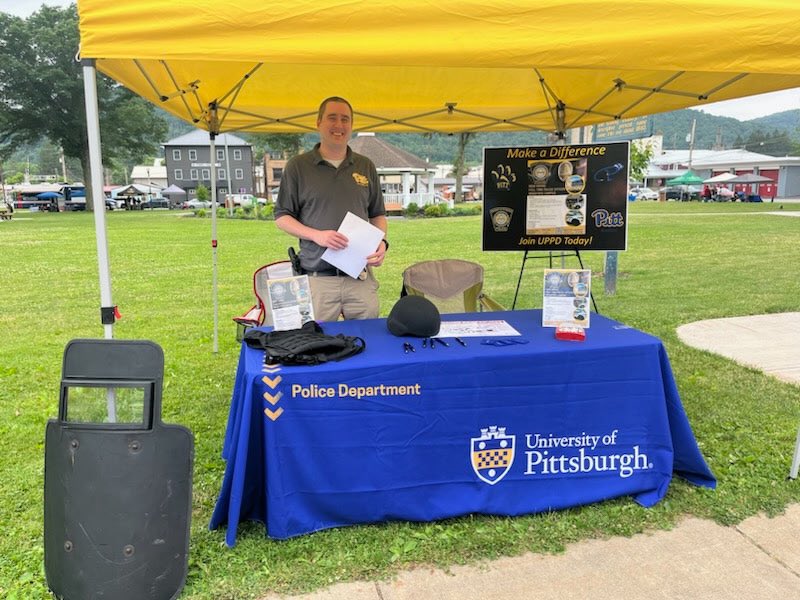 PittpoliceB's tweet photo. Pitt Police attended a multi-county job fair in Port Allegany today.  If you are interested in a position with our department check out the link in our comments. https://t.co/b586SA7Ba8