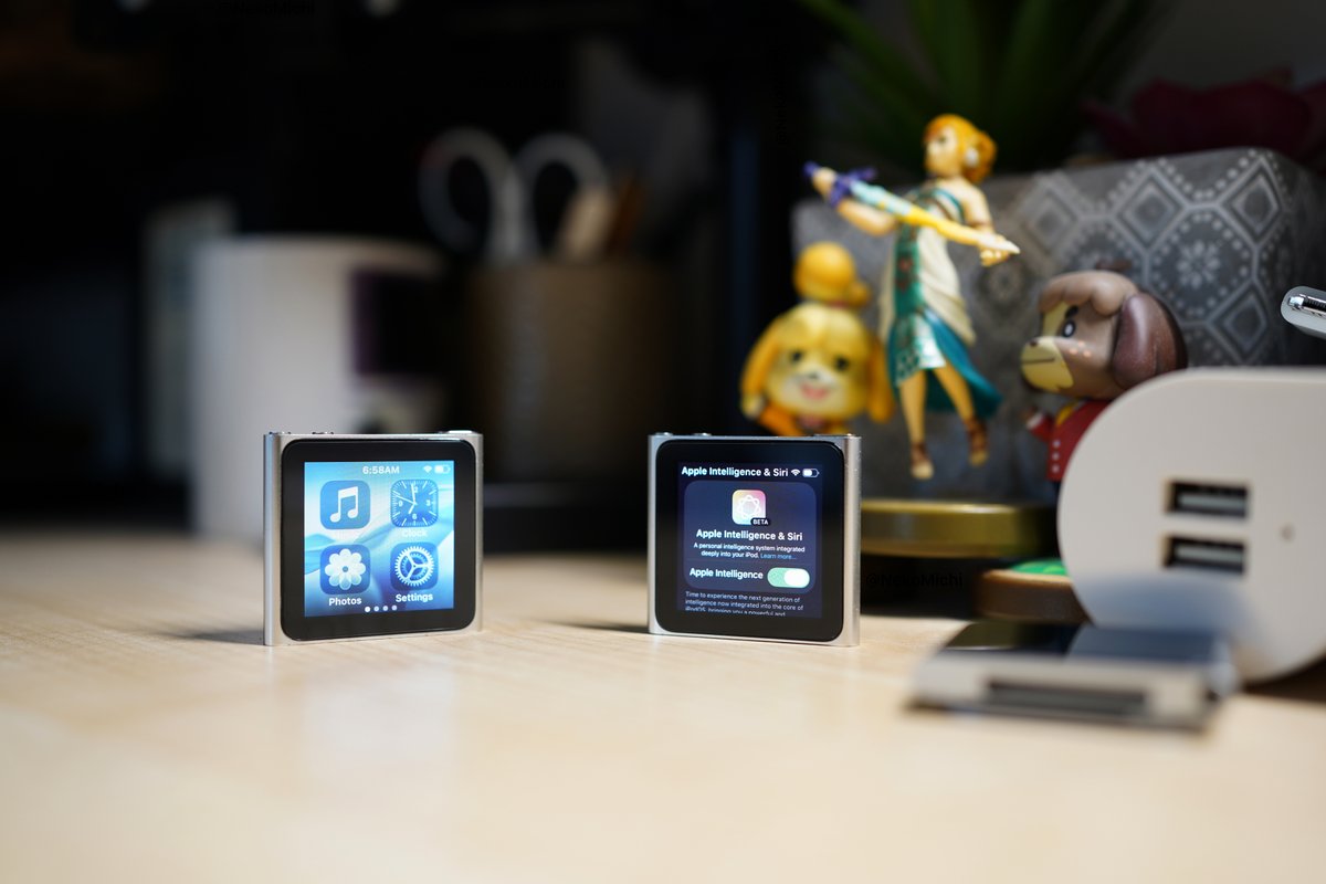 NekoMichiUBC's tweet image. With the release of iPodOS 26 Developer Beta 2 (23A5276f), Apple brings Apple Intelligence to the iPod Nano 6th generation.
#AlternateTimelineApple