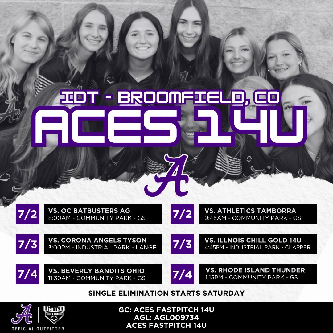 Aces Softball (@aces_softballkc) on Twitter photo Aces have 3 teams competing in the prestigious Independence Day Tournament!
▪️18U - Boulder
▪️16U Premier - Longmont
▪️14U - Broomfield
<a href="/LineDsoftball/">Line Drive Media</a> <a href="/thealliancefp/">The Alliance Fastpitch</a> <a href="/ExtraInningSB/">EXTRA INNING SOFTBALL</a> <a href="/SoftbalAmerica/">Softball America</a> Aces have 3 teams competing in the prestigious Independence Day Tournament!
▪️18U - Boulder
▪️16U Premier - Longmont
▪️14U - Broomfield
<a href="/LineDsoftball/">Line Drive Media</a> <a href="/thealliancefp/">The Alliance Fastpitch</a> <a href="/ExtraInningSB/">EXTRA INNING SOFTBALL</a> <a href="/SoftbalAmerica/">Softball America</a>