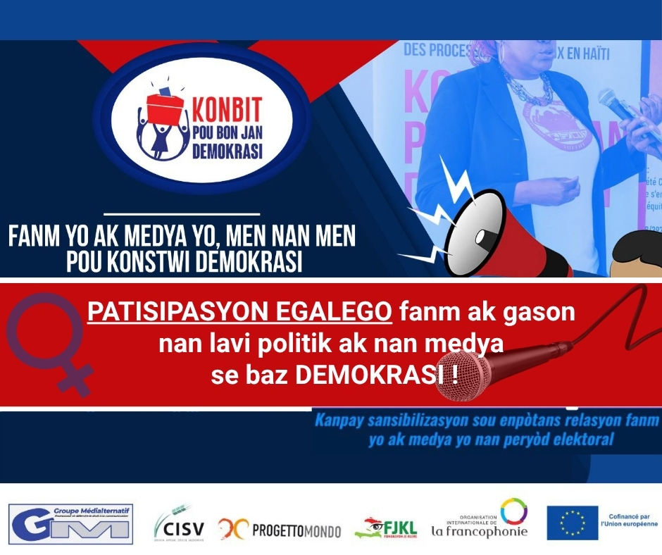 Fanm yo ak medya yo se de bon patnè kle pou demokrasi! <a href="/GMedialternatif/">Groupe Médialternatif</a> <a href="/efdecime/">EdnerFils Segur E. Bonnaig-Decime🌎</a> <a href="/madjohD1/">Madjolah Pierre</a>  <a href="/SOFA_Ayiti/">Solidarite Fanm Ayisyèn-SOFA</a> <a href="/AlterPresse/">AlterPresse</a> <a href="/PCHERILIN/">Pierre-Antoine CHERILIN</a> <a href="/Ayibopost/">AyiboPost</a>