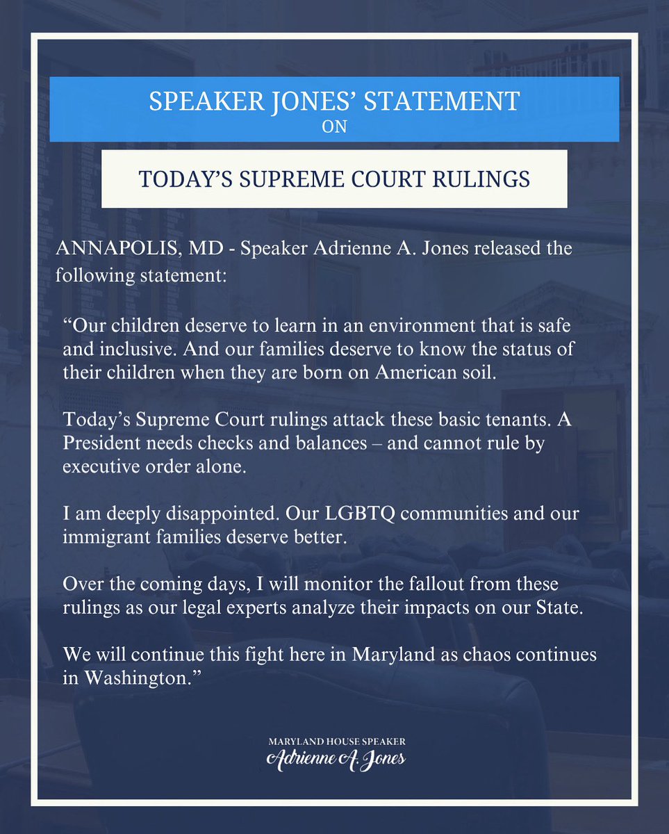 SpeakerAJones's tweet image. Please see my statement on today’s Supreme Court rulings.