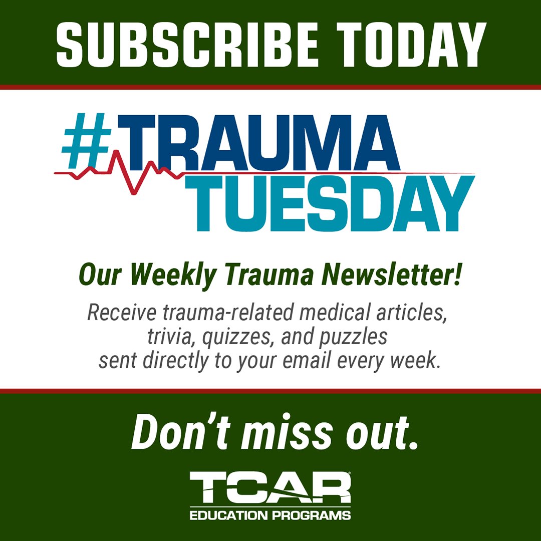 Still not receiving our weekly Trauma Tuesday newsletter. Take the time to subscribe today. You’ll receive trauma-related medical articles, quizzes, and much more direct to your inbox. Subscribe today for FREE. bit.ly/TCAR_TraumaTue…