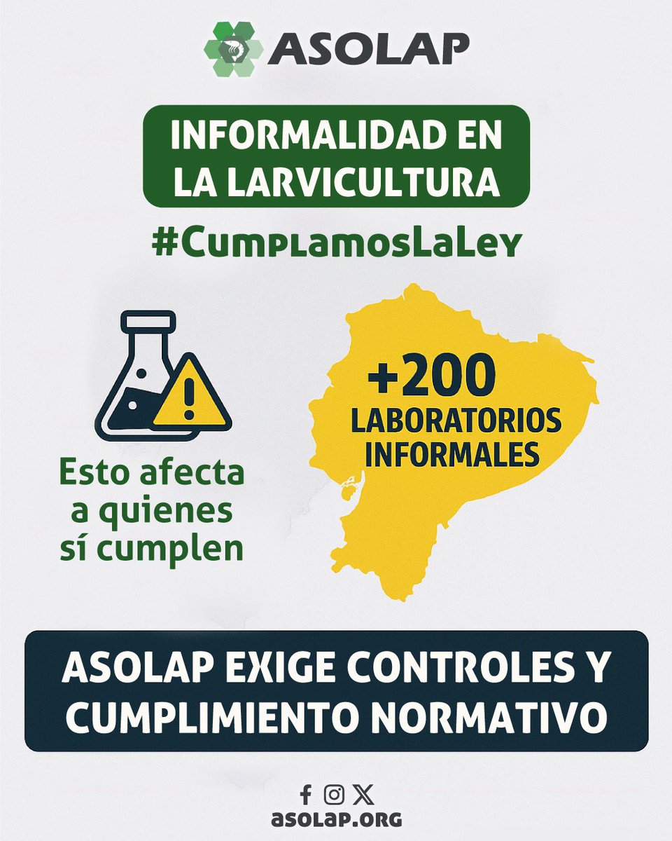 🚨 Más de 200 laboratorios operan sin regulación en el país.
⚖️ Esto afecta la sostenibilidad del sector formal que sí cumple la ley.
📢 ASOLAP exige controles y cumplimiento normativo YA.
🔗 #FormalidadYa #CumplamosLaLey #NoMásInformales