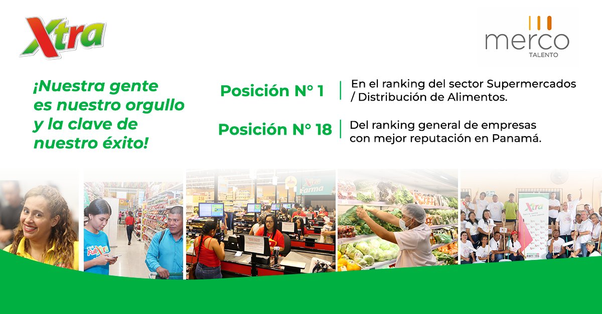 🎉 ¡Orgullosos de nuestro #TalentoXtra! 💪✨ Somos la empresa #1 del sector en el ranking Merco Talento Panamá 2025 🏆 y obtuvimos la posición #18 en el ranking general. ¡Gracias a todos nuestros colaboradores a nivel nacional por este logro! 🇵🇦 #MercoTalento2025 #OrgulloXtra