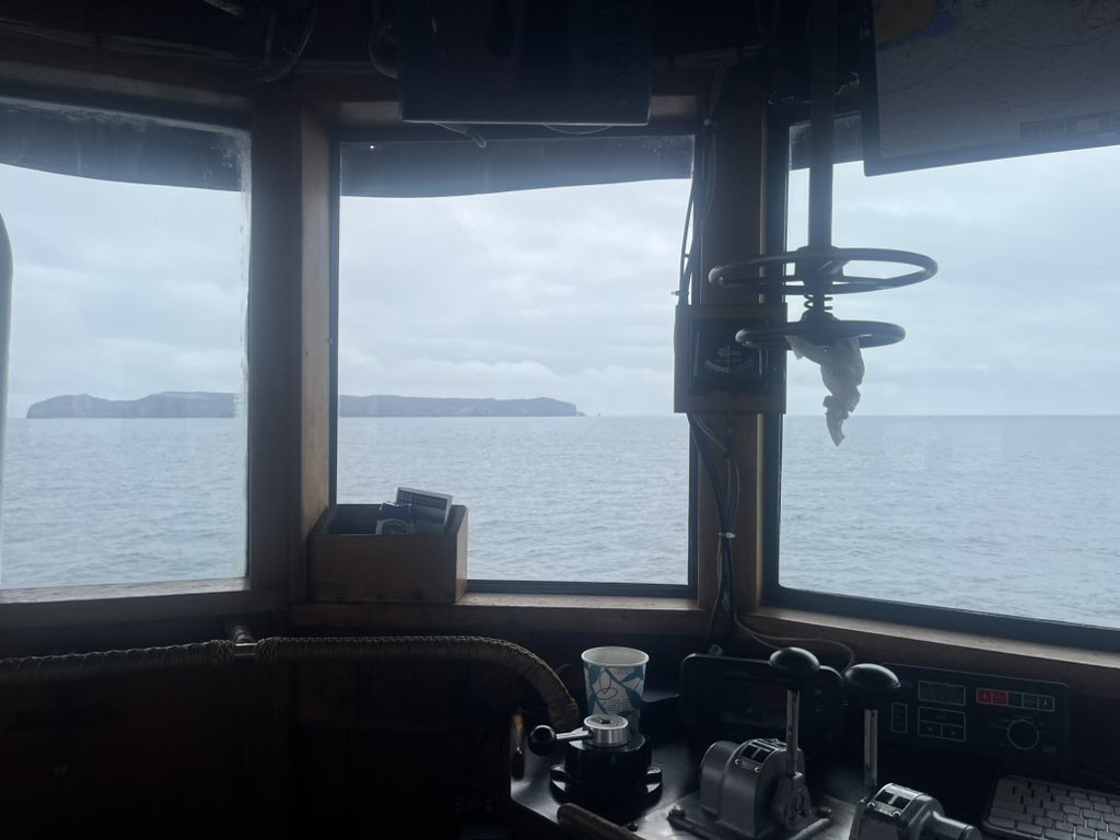 Offshore, paying out the tow.