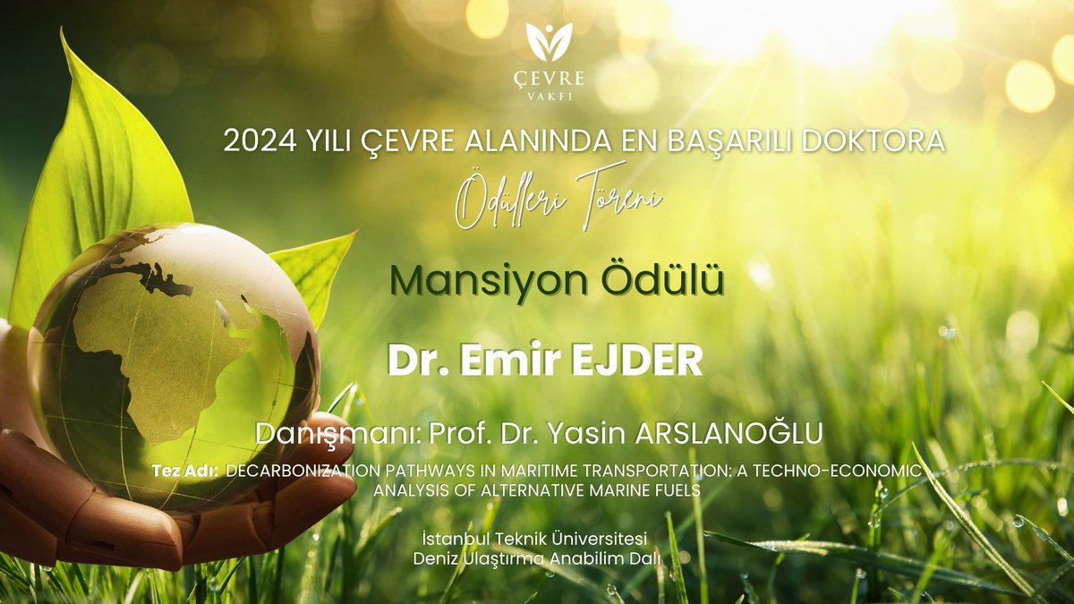 cevrevakfi's tweet photo. 2024 yılı Çevre Alanında En Başarılı Doktora Ödülleri Töreni 

🏅 Mansiyon Ödülü 🏅
🔹Dr. Emir Ejder
Danışmanı: Prof. Dr. Yasin Arslanoğlu https://t.co/2YxBoLJiHv