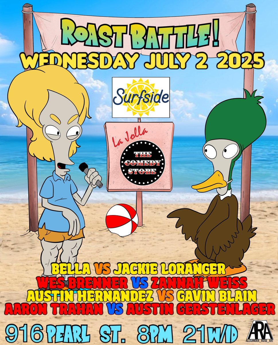 Next San Diego <a href="/RoastBattle/">Roast Battle</a> is Wednesday, July 2nd <a href="/ComedyStoreLJ/">ComedyStoreLJ</a>! w/ <a href="/racebanning/">Brian Moses</a> &amp; <a href="/MikeVinnComic/">Mike Vinn</a> + special guest judge <a href="/angietakesmiami/">angie stroud</a>! #sandiego #lajolla #roastbattle #thecomedystore Tickets &gt;&gt;&gt; showclix.com/event/roast-ba…