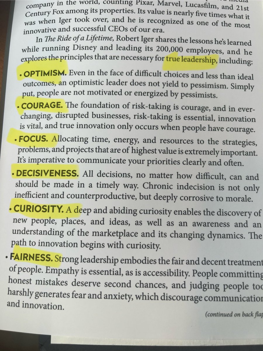 Cannot put this book down from <a href="/RobertIger/">Robert Iger</a> <a href="/WaltDisneyWorld/">Walt Disney World</a> 👏 Lessons on Leadership
