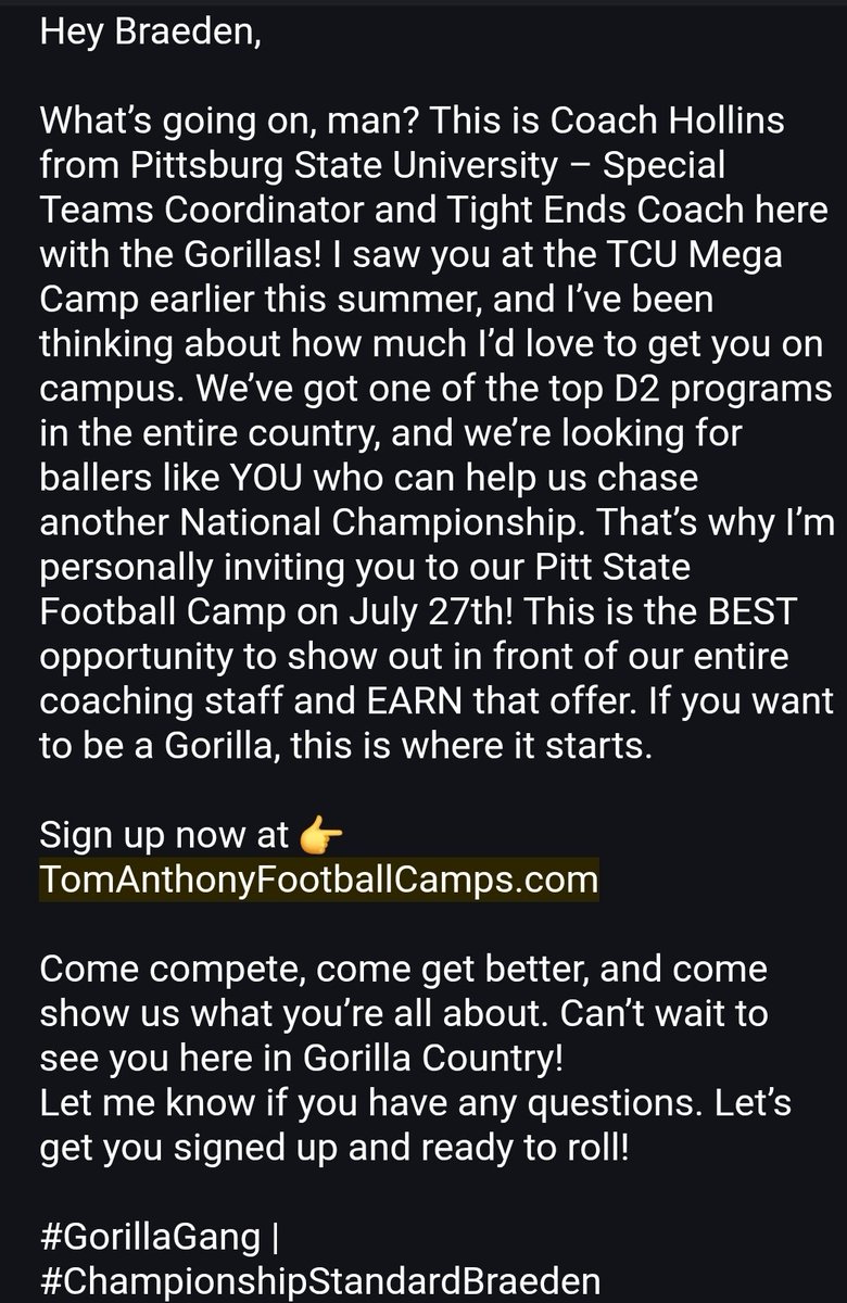 Braeden Ford (@22_braeden) on Twitter photo Thank you Coach I really appreciate the love. Big Ups 💪🏽 System reloading <a href="/Gregg_Hollins/">Coach Gregg Hollins</a> <a href="/pittstate/">Pittsburg State</a> Thank you Coach I really appreciate the love. Big Ups 💪🏽 System reloading <a href="/Gregg_Hollins/">Coach Gregg Hollins</a> <a href="/pittstate/">Pittsburg State</a>
