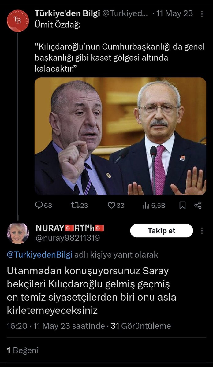 Utanmadan konuşuyorsunuz Saray bekçileri Kılıçdaroğlu gelmiş geçmiş en temiz siyasetçilerden biri onu asla  kirletemeyeceksiniz