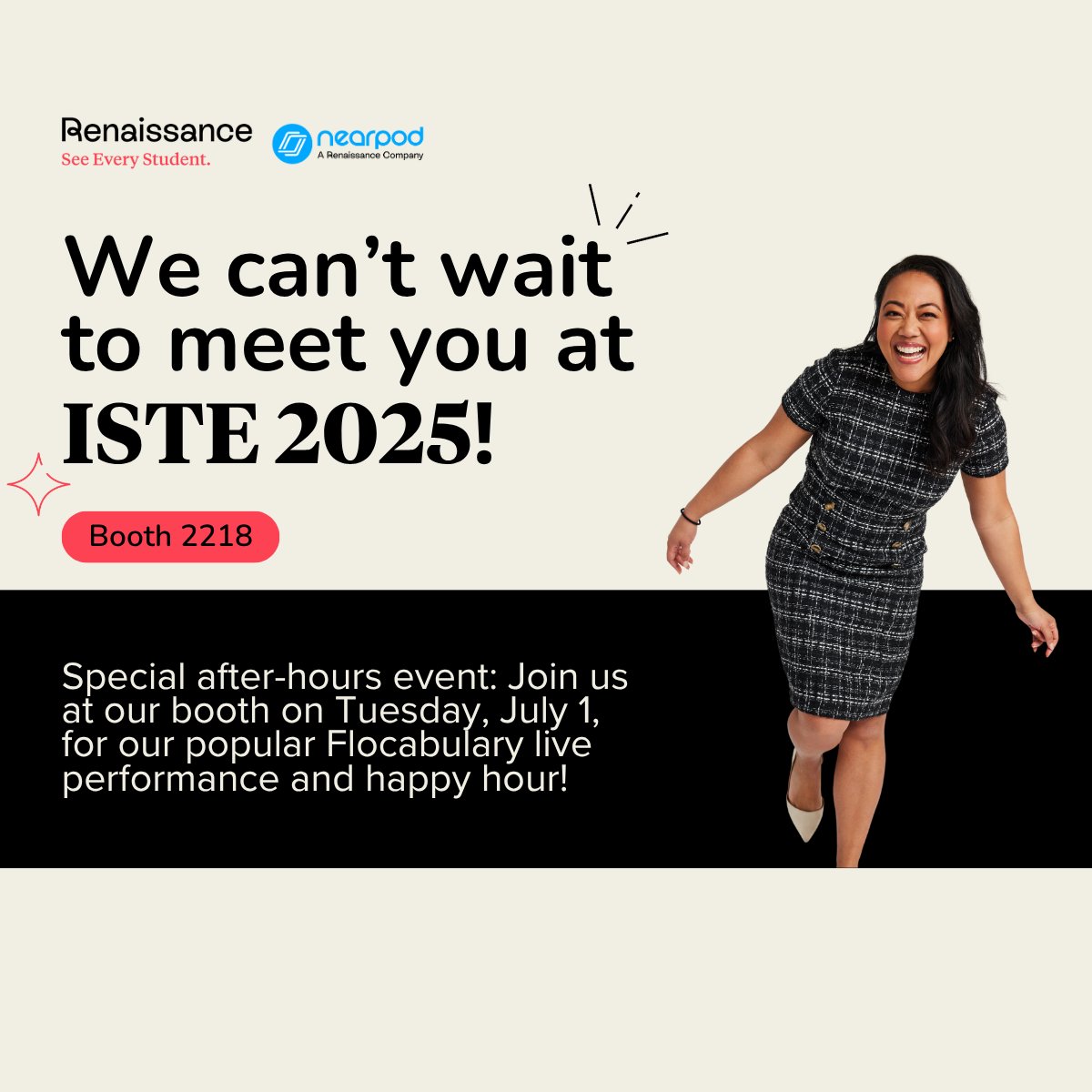 Heading to ISTE in San Antonio? 🎉 Visit Renaissance &amp; Nearpod at Booth #2218 for insights on MTSS, AI, multilingual learners &amp; more! 

Don’t miss Flocabulary’s live performance + happy hour on 7/1. 

Free RSVP here 👉 bit.ly/3T6VDnW

#ISTE2025 #EdTech #FlocabularyLive