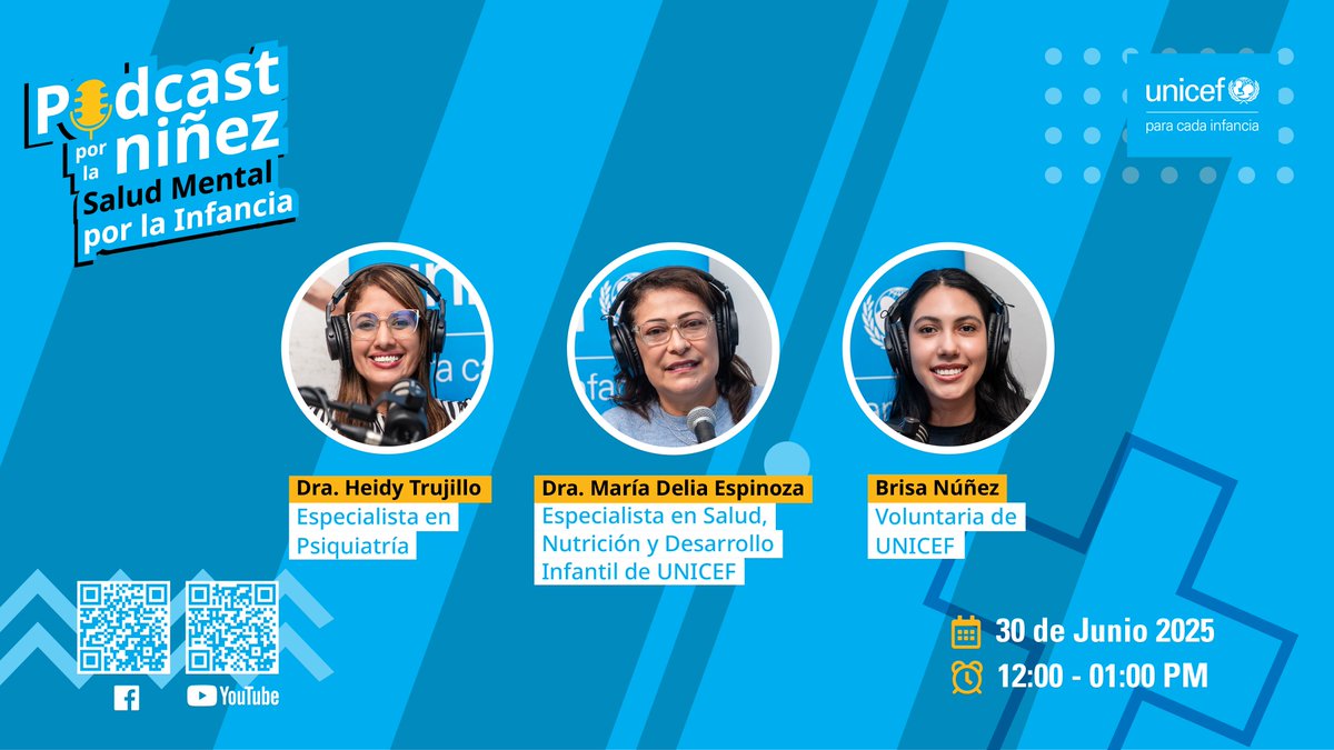 🎧 🧒🏽 Podcast por la niñez: salud mental por la infancia ​

​Apoyar a las familias con recursos emocionales, psicológicos fortalece la crianza positiva.

📢 ¡Te esperamos este 30 de junio a las 12 del mediodía!​ En Facebook y Youtube (@unicefnicaragua)

#EnMiMente