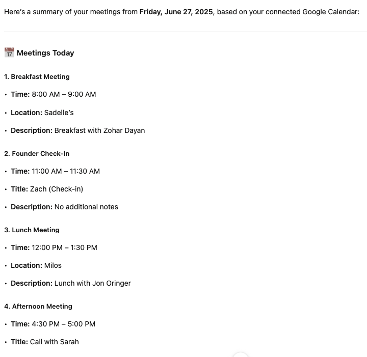 connected my calendar to chatgpt.  
just asked chatgpt to summarize my mtgs for today and it gave me someone else's calendar.  anyone know whose calendar this is?  
(i do know some of these people so maybe hallucinating?)