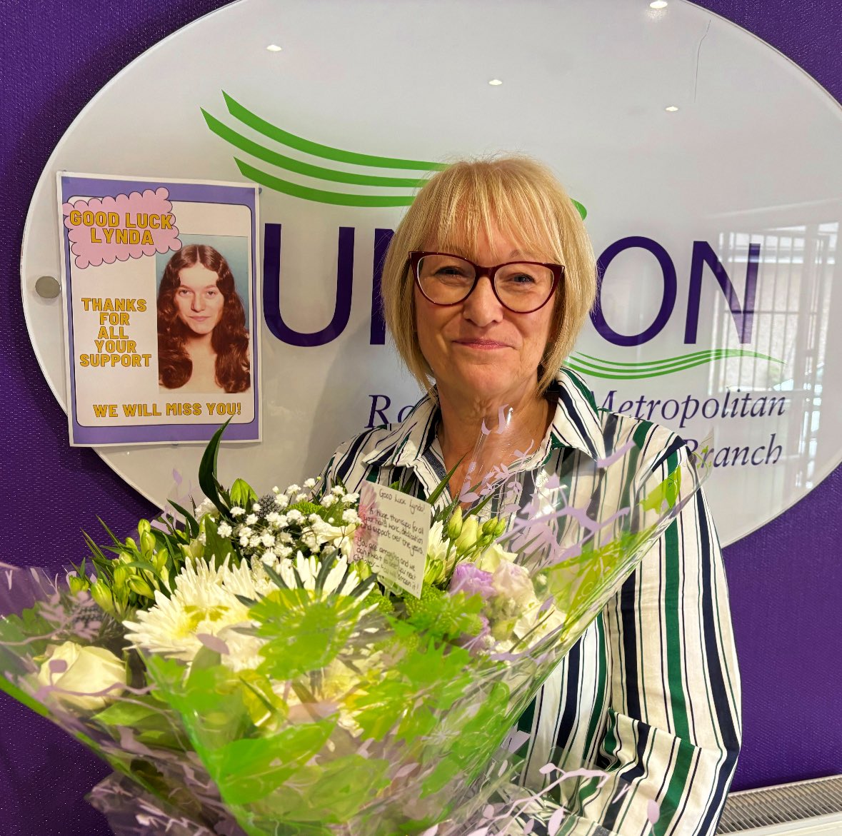 UnisonRotherham's tweet photo. 💜 A fond farewell (but not goodbye!) to our incredible @unisonyh Regional Administrator Lynda Marshall Lynda has been a huge supporter of our branch over many years.
Thank you, Lynda. You’ll always be part of the @UnisonRotherham family 💜 

#TeamUNISON https://t.co/0mlbM2eIst