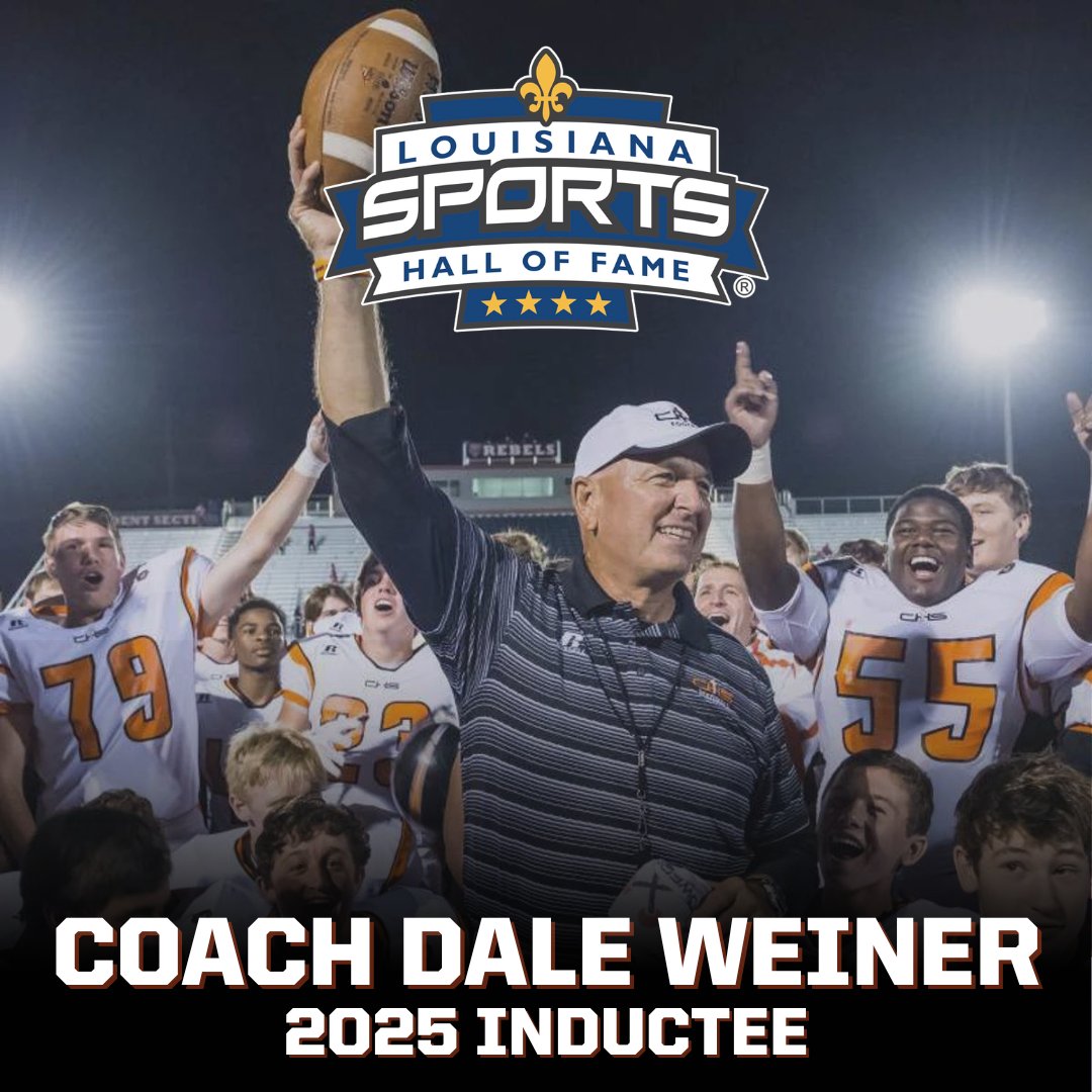 CHS Athletics (@chsbrathletics) on Twitter photo Congratulations to former <a href="/CurDogFootball/">CHS Football</a> head coach <a href="/CoachDWeiner/">Dale K Weiner</a> on his election to the <a href="/LaSportsHall/">Louisiana Sports HOF</a> Class of 2025!
Coach Weiner will be inducted at a ceremony in Natchitoches tonight.
Weiner led the Bears from 1987-2016 amassing 282 victories, 18 district titles, and the Congratulations to former <a href="/CurDogFootball/">CHS Football</a> head coach <a href="/CoachDWeiner/">Dale K Weiner</a> on his election to the <a href="/LaSportsHall/">Louisiana Sports HOF</a> Class of 2025!
Coach Weiner will be inducted at a ceremony in Natchitoches tonight.
Weiner led the Bears from 1987-2016 amassing 282 victories, 18 district titles, and the