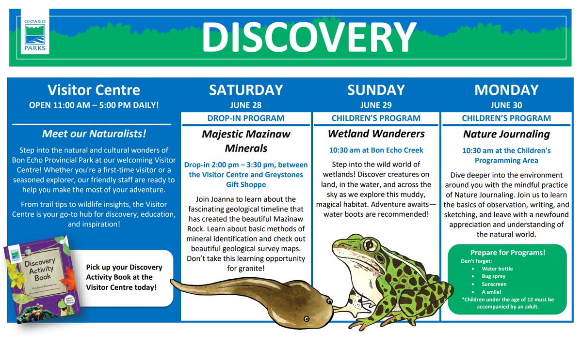 Discover what's happing in Bon Echo this weekend! 🐸 

There is something for everyone, come join in on the fun!