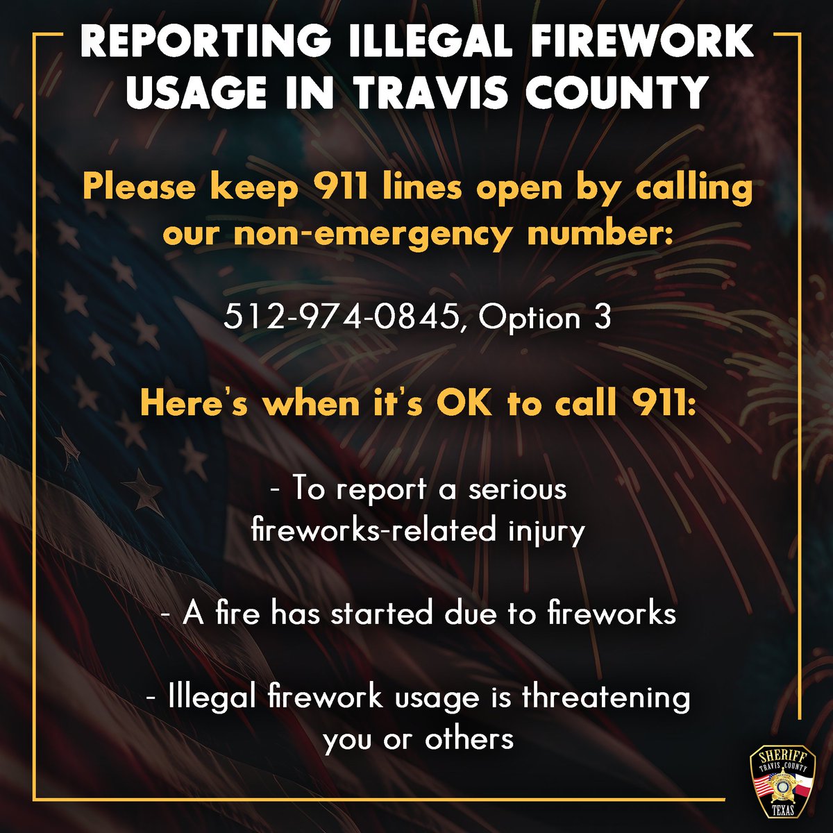 Happy Fourth of July! We hope you'll celebrate safely and responsibly. And please remember to call 911 for emergencies only. 🎆