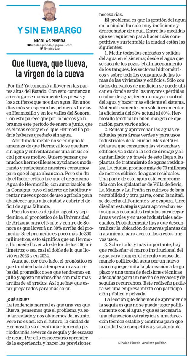 Reflexión y lecciones para futuras sequías y para hacer a Hermosillo sustentable.