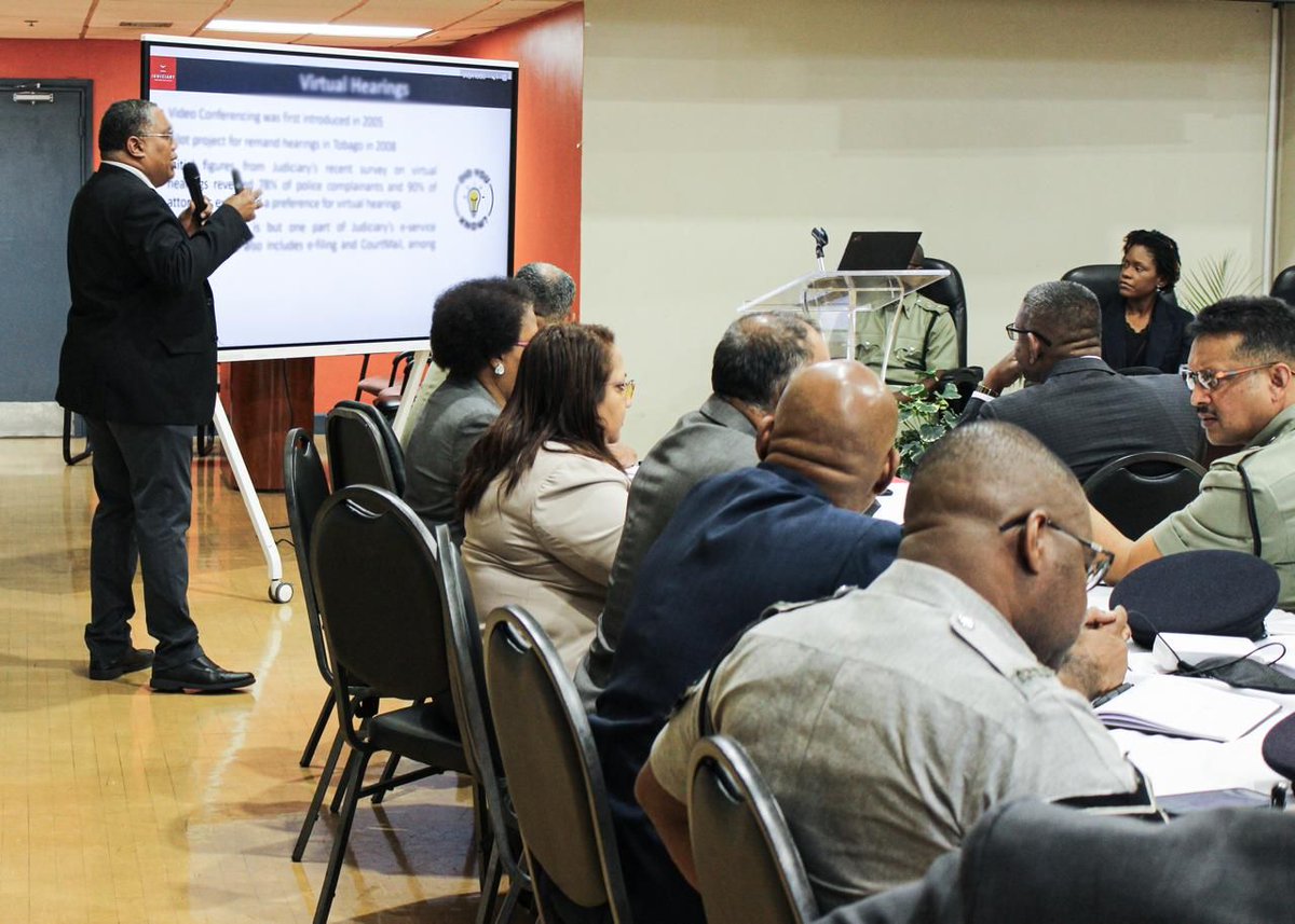 TTJudiciary's tweet image. On June 25, 2025, the Judiciary of Trinidad and Tobago joined the Ministry of Justice’s Stakeholder Consultation on virtual hearings. Justice leaders discussed public concerns and explored ways to improve access to justice. #TTJudiciary