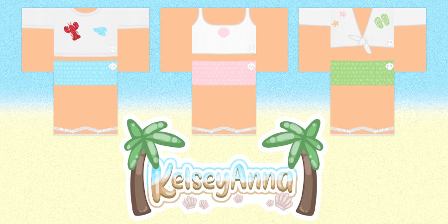 KelseyxAnna's tweet image. 3 new summer outfits! Inspired by the shell skirts I’ve been seeing trend. So fun 🤩 🐚👙🌊#RobloxDev #RobloxDesigner links will be below! 👇