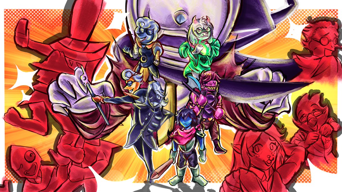 DustedBR's tweet image. Boa noite rapaziada, vai ter review do capítulo 3 do Deltarune naquele estilo "fala fala e não fala nada", tentei variar um pouco o traço e acabei fazendo uma thumb minúscula que não da nem pra ver os personagem direito, mas tá ai da próxima eu acerto