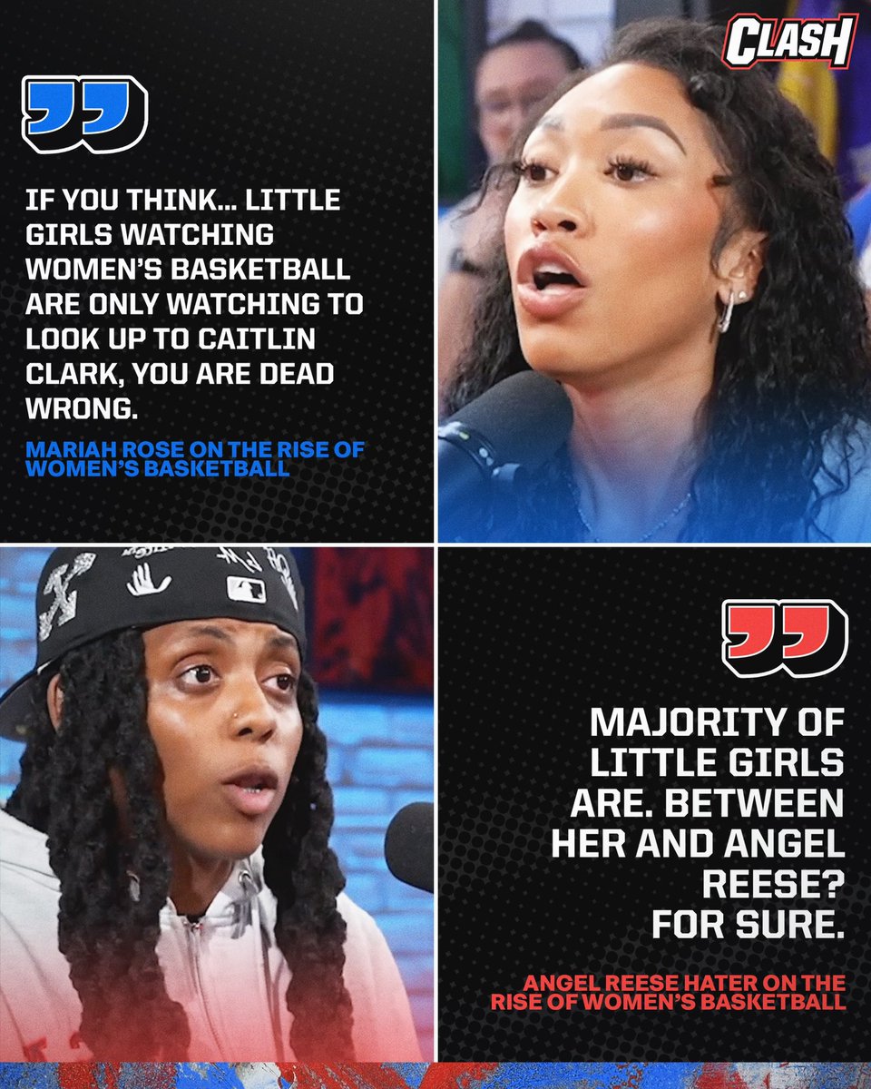 clash_hoh's tweet photo. “If you think… little girls watching women’s basketball are only watching to look up to Caitlin Clark, you are dead wrong.” 😳

1 Angel Reese fan vs. 10 Angel Reese Haters episode OUT NOW! https://t.co/qJDf5t2HvC