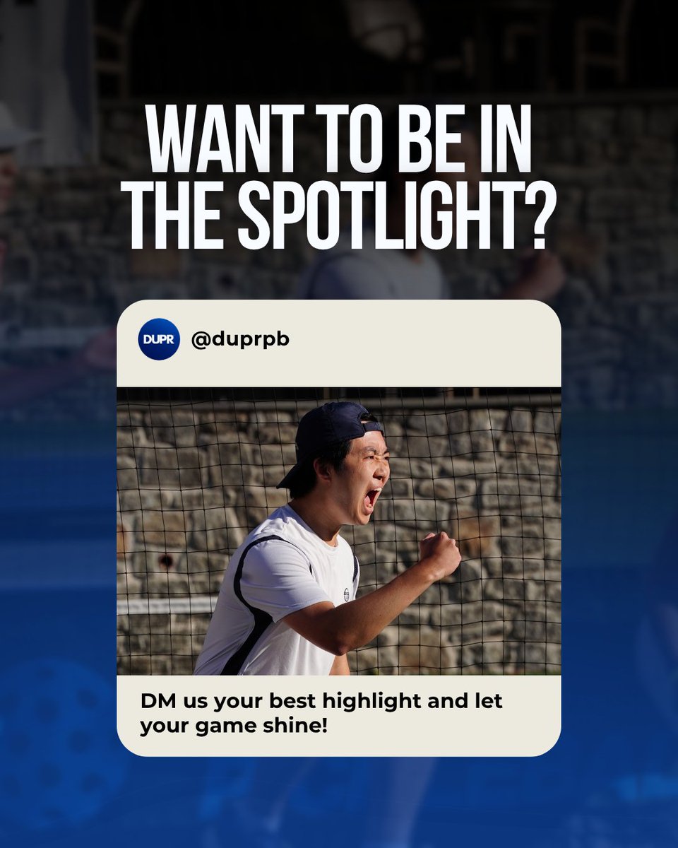 Got a highlight that deserves the spotlight?🔦

DM us your best pickleball moments and get featured on our social media! 🎥

#dupr #pickleball #pickleballratings #pickleballhighlights #pickleballplayers