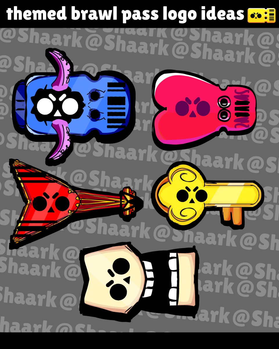 Themed Brawl pass logo ideas 💡 
-jar with the monster
-valentine's day
-guitar
-key
-sinister skull

#BrawlStars #BrawlStarsIdeas #Supercell #Concept