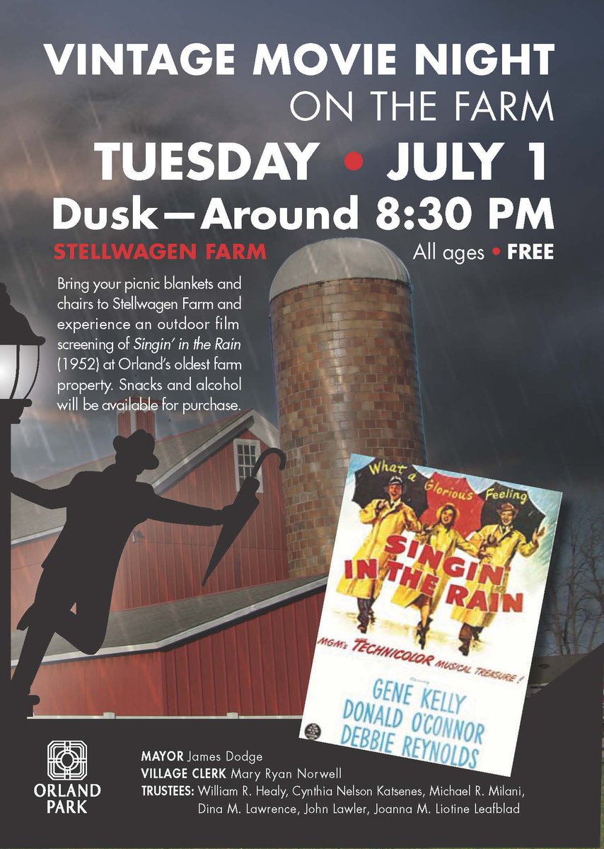 Revisit a Hollywood classic at Stellwagen Farm! (17701 108th Ave) Bring your chairs and blankets for an outdoor viewing of Singin’ in the Rain on Tuesday, July 1 at dusk (around 8:30 p.m.). Drinks and snacks will be available for purchase, but outside food and drink are allowed.