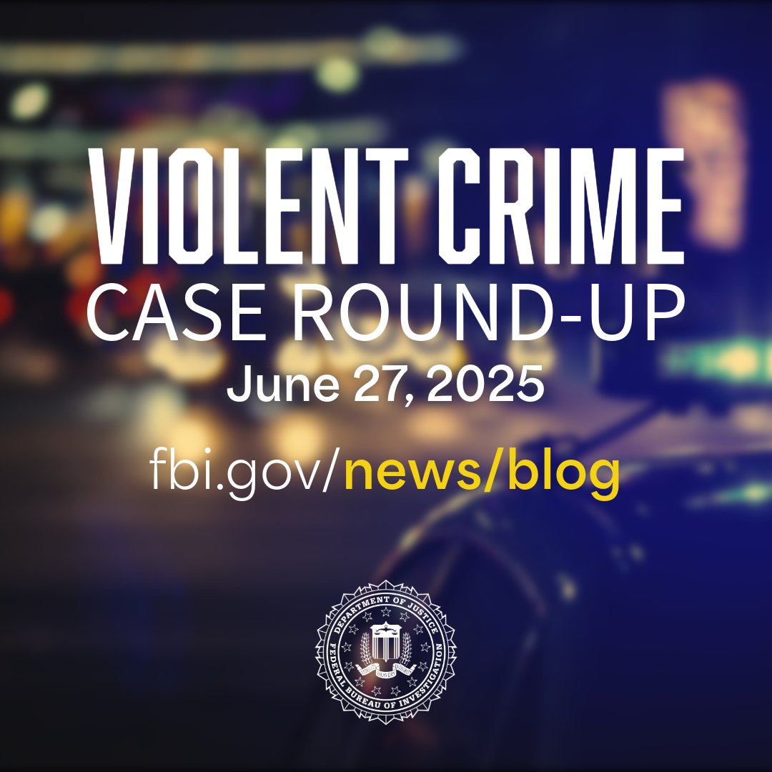The FBI plays a key role in combating violent crimes nationwide through investigative work targeting gangs, criminal organizations, crimes against children, human trafficking, bank robbery, and more. Read this recent round-up of violent crime stories: fbi.gov/news/blog.