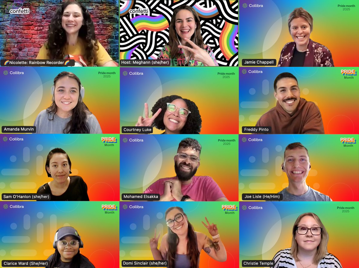collibra's tweet image. Pride Month has been in full color 🌈 in our offices this month as we’ve learned about LGBTQ+ history and celebrated just how well curiosity, acceptance and inclusion work together. 

We couldn’t be more proud to celebrate #PrideMonth together as #OneCollibra. 🏳️‍🌈
