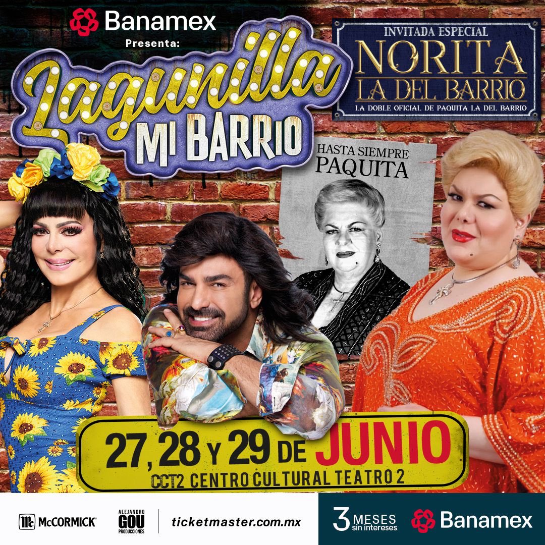 ¡Vámonos al teatro! 

Gana un pase doble para #LagunillaMiBarrio hoy a las 8:00 pm, da RT y ❤️, comenta tu nombre completo, dirección y alcaldía del recinto, nombre del productor, 2 canciones de Paquita la del Barrio y un GIF acerca del Pride. 🏳️‍🌈 ¡Arranquemos el pride con teatro!