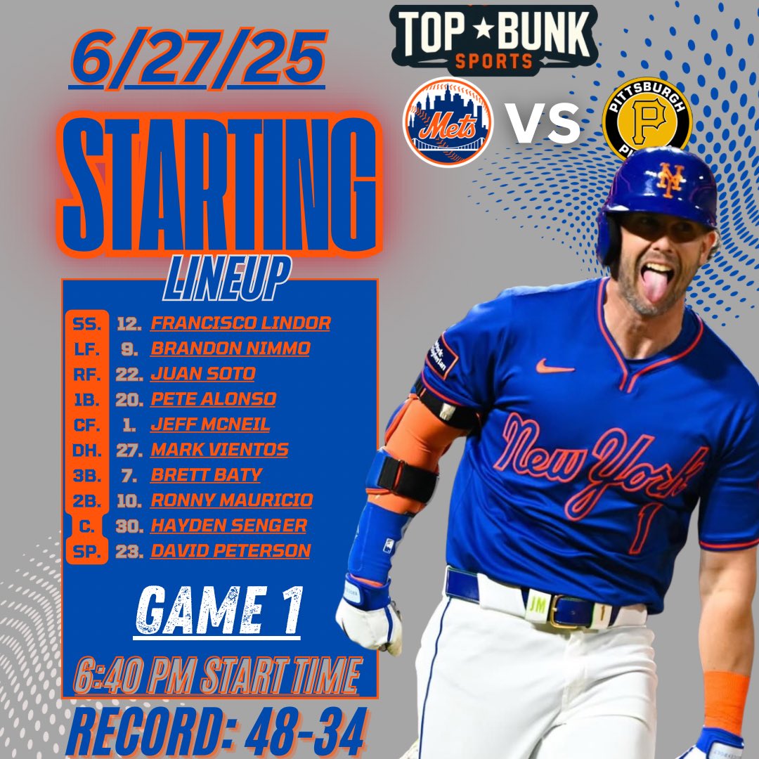 The return of Mark Vientos! 🔥

All 3 young kids in Ronny, Baty &amp; Vientos in the lineup today &amp; I love to see it! 

David Peterson makes his 16th start of the season as the Mets head to Pittsburgh for 3!  🙏

#LGM #METS