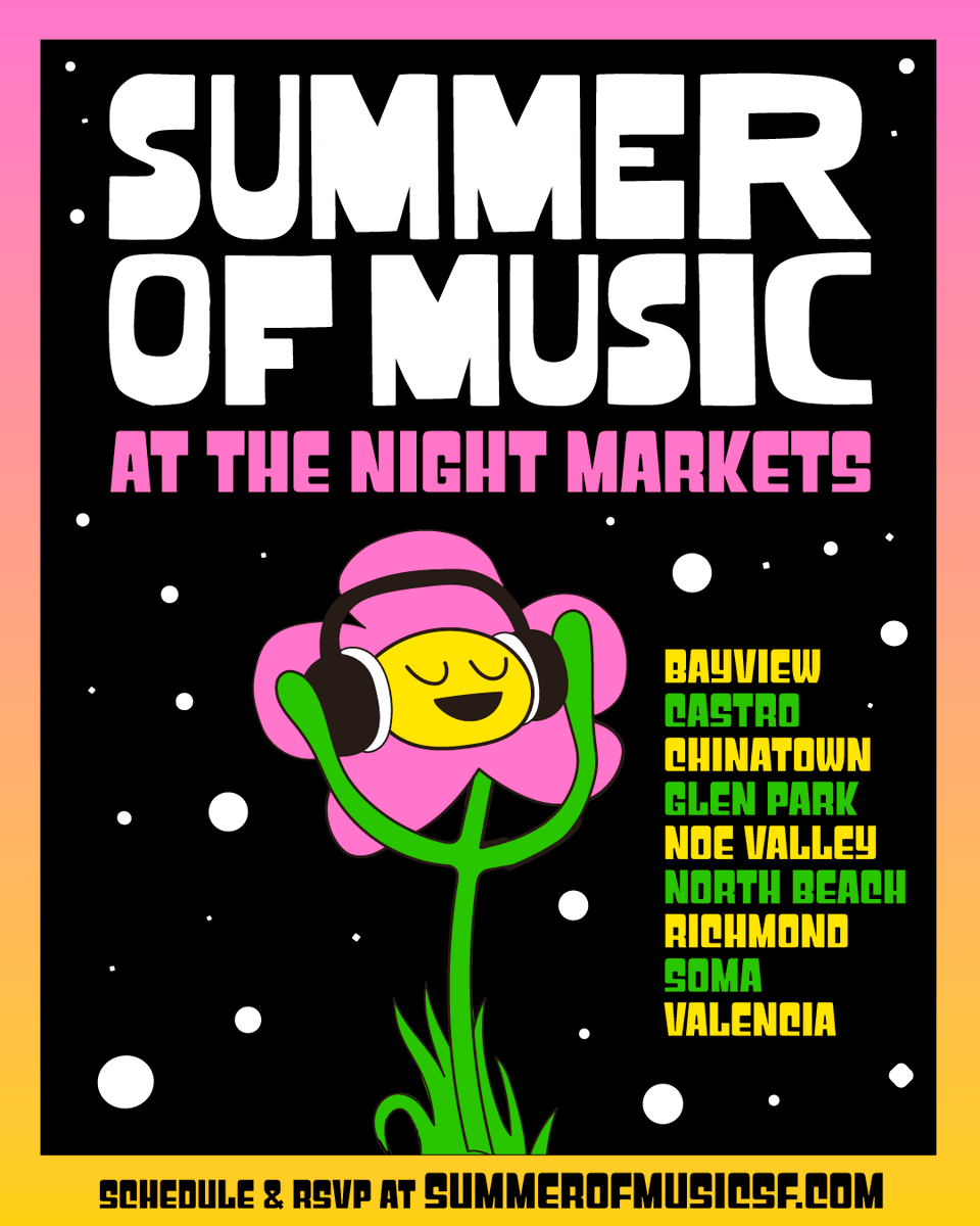 Summer of Music gets a new twist with FREE live music at Night Markets all over San Francisco! 🎶

We’re partnering with Civic Joy Fund to bring local artists to neighborhood night markets all across the city! Visit summerofmusicsf.com to learn more!